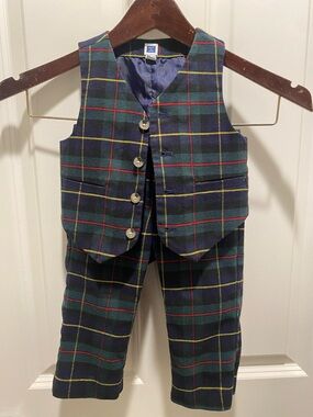 Janie and Jack Navy Plaid Vest and Pant Set EUC